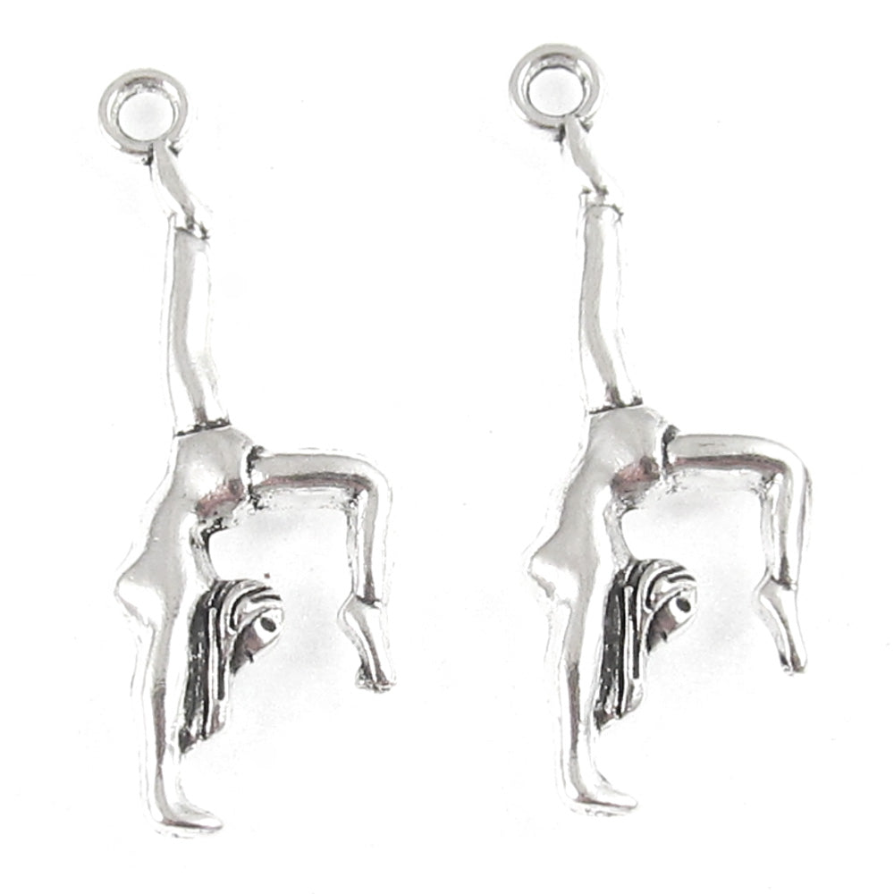 Silver Gymnast Metal Charms, Gymnastics Sports 10x30mm (12 Pieces)