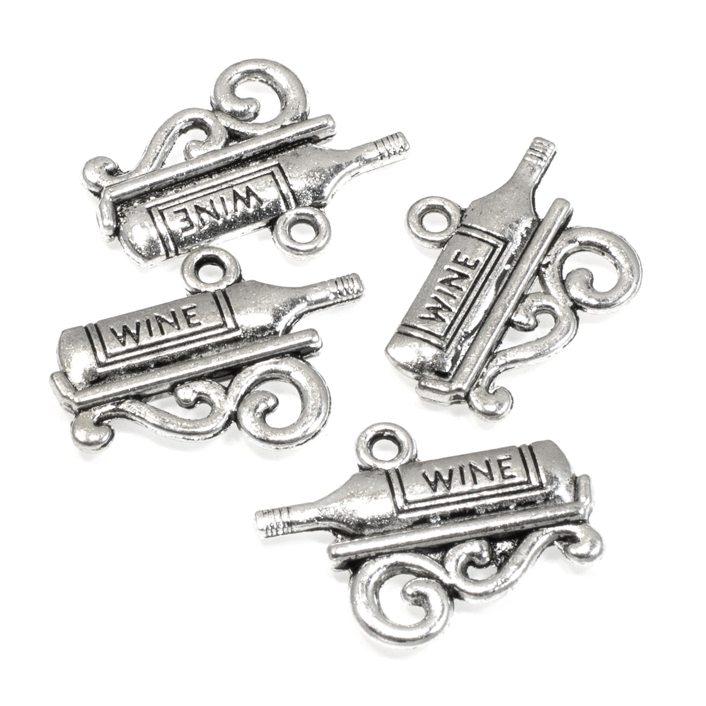 10 Silver Wine Bottle Charms, Ideal for Crafts, Scrapbooking & Wine Lover Gift