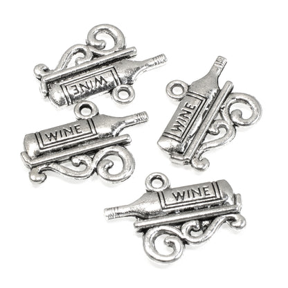 10 Silver Wine Bottle Charms, Ideal for Crafts, Scrapbooking & Wine Lover Gift