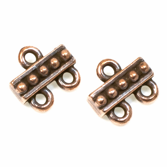 2 Copper 2 to 1 Beaded Links, TierraCast Pewter Connectors