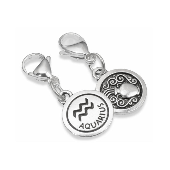 Silver Aquarius Clip-on Charm, Astrology Zodiac Water Bearer + Lobster Clasp