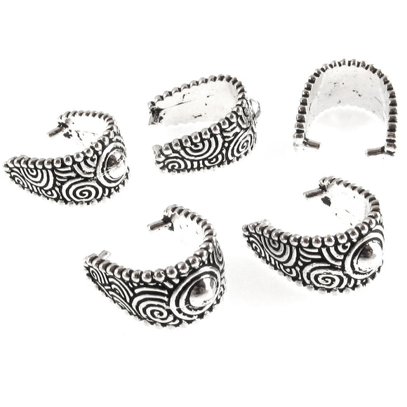 Large Silver Spiral Pinch Bail, TierraCast Jewelry Bails for Pendants (5 Pieces)