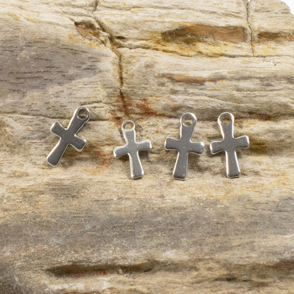 15 Stainless Steel Mini Cross Charms, Small Silver Crosses for Handmade Jewelry and Crafts