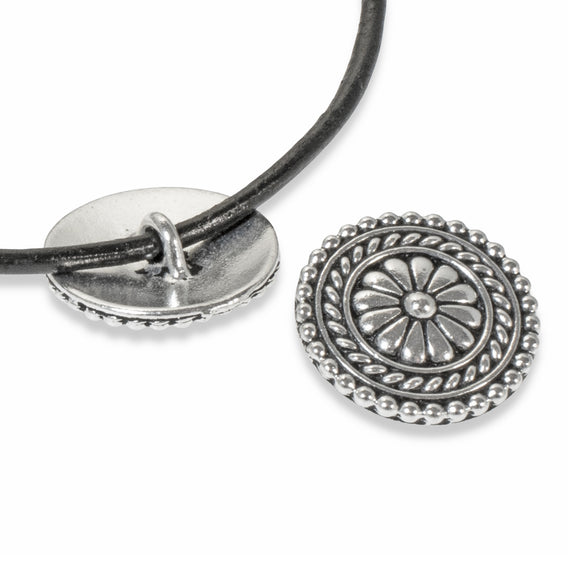 Silver Large Bali Buttons, TierraCast Leather Clasp, Shank Back 2/Pkg