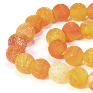 Vibrant Orange 8mm Agate Beads, Matte Finish with Crackle Detail, Jewelry Supply