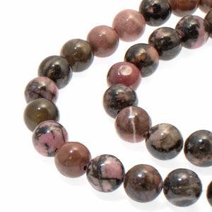 8mm Pink Rhodonite Beads, Round Stone, Full 15" Strand (47 Pieces)