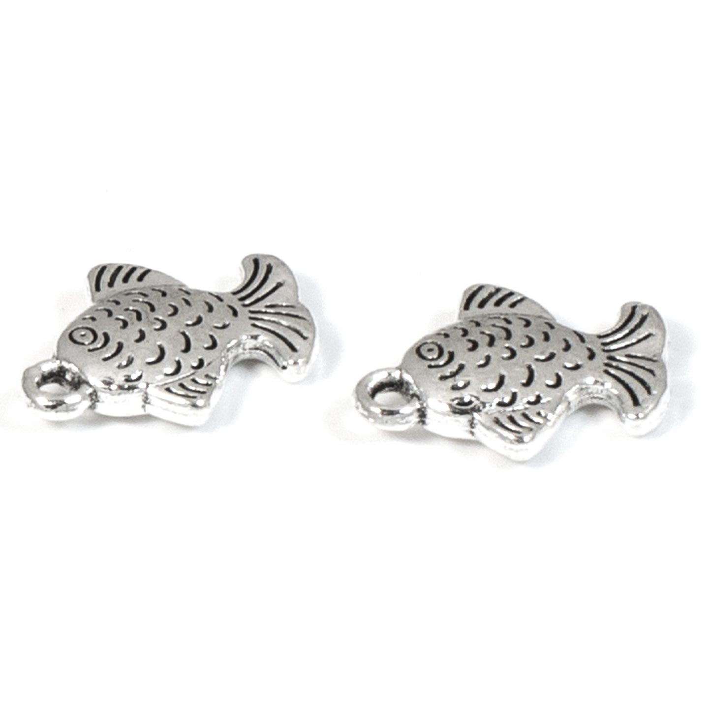 10 Silver Fish Charms for DIY Beach Jewelry - Minimalist Marine Craft Supplies