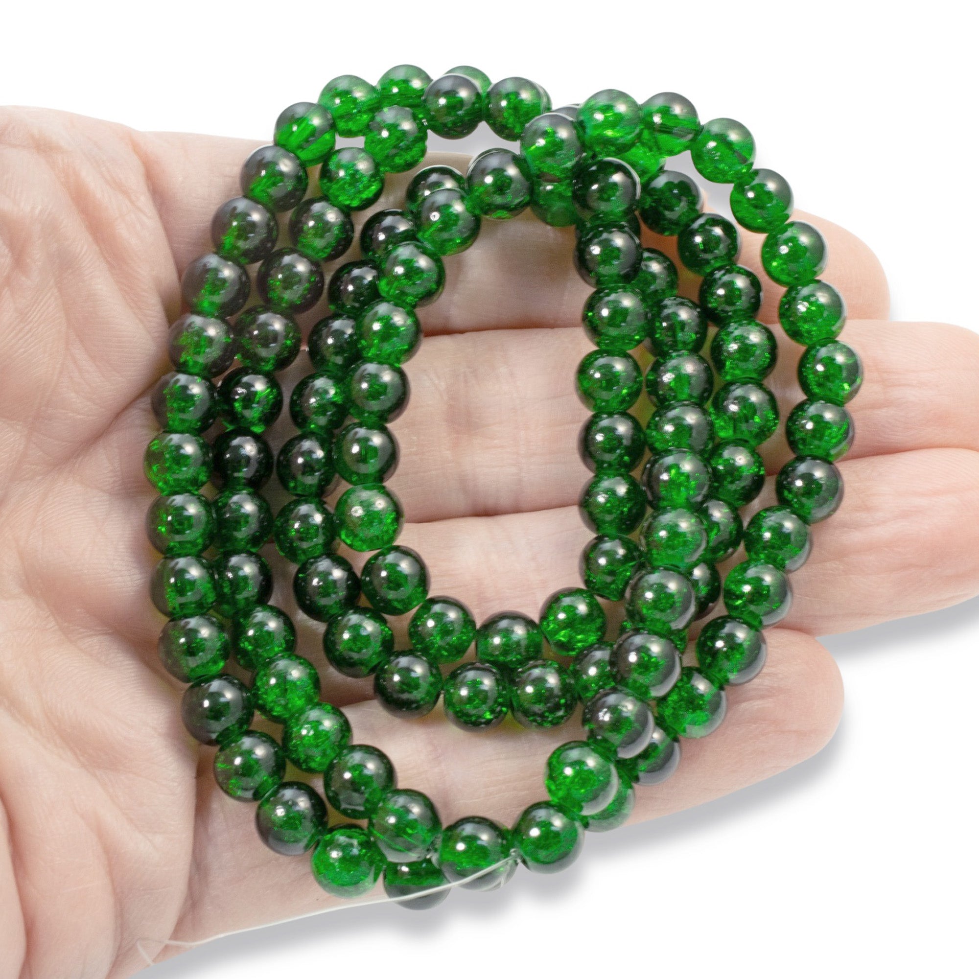Bright Green 10mm Round Glass Crackle Beads | Hackberry Creek
