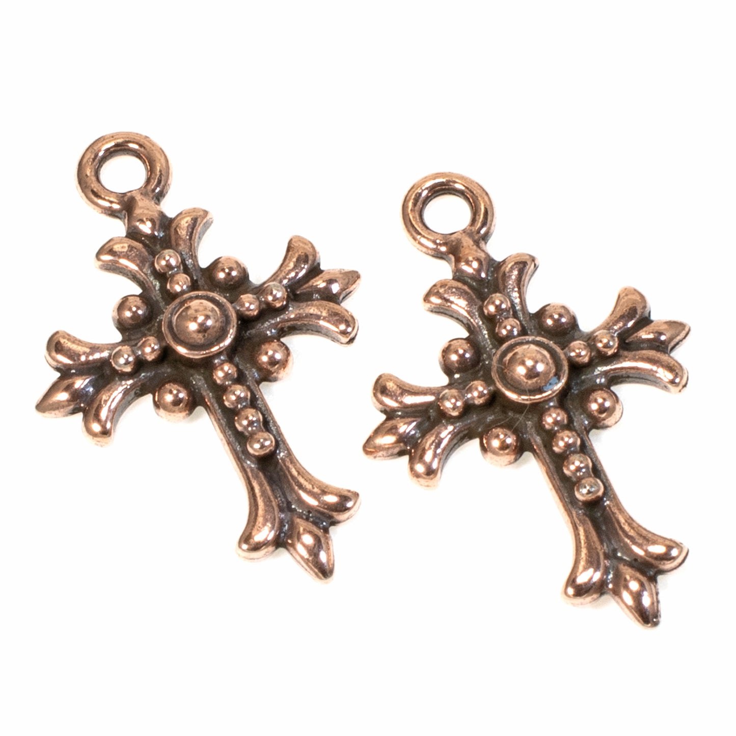 2 Copper Fleur Cross Pendants, TierraCast Christian Faith Charms