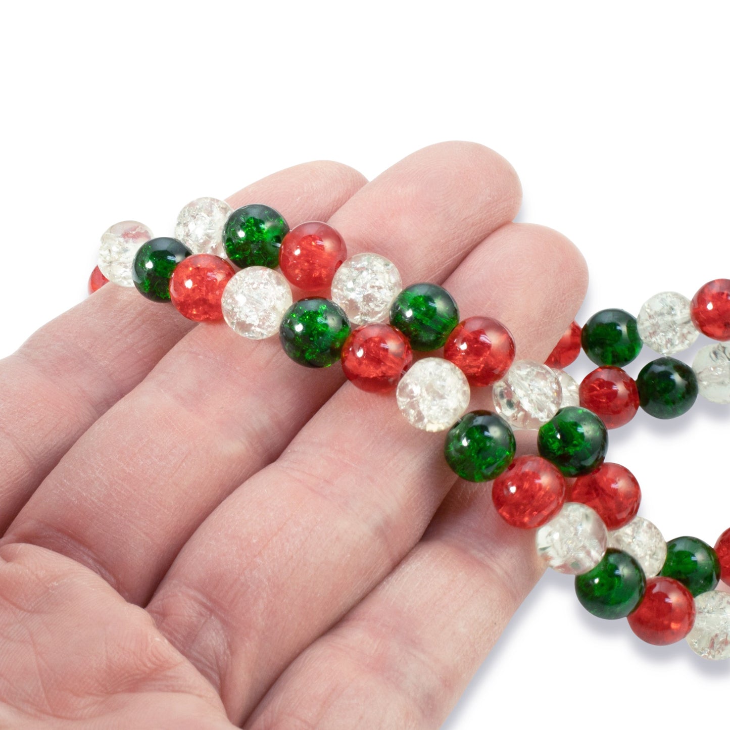 150pc Christmas Glass Beads Set, 8mm Red Green Clear, Crafts Jewelry DIY Gift