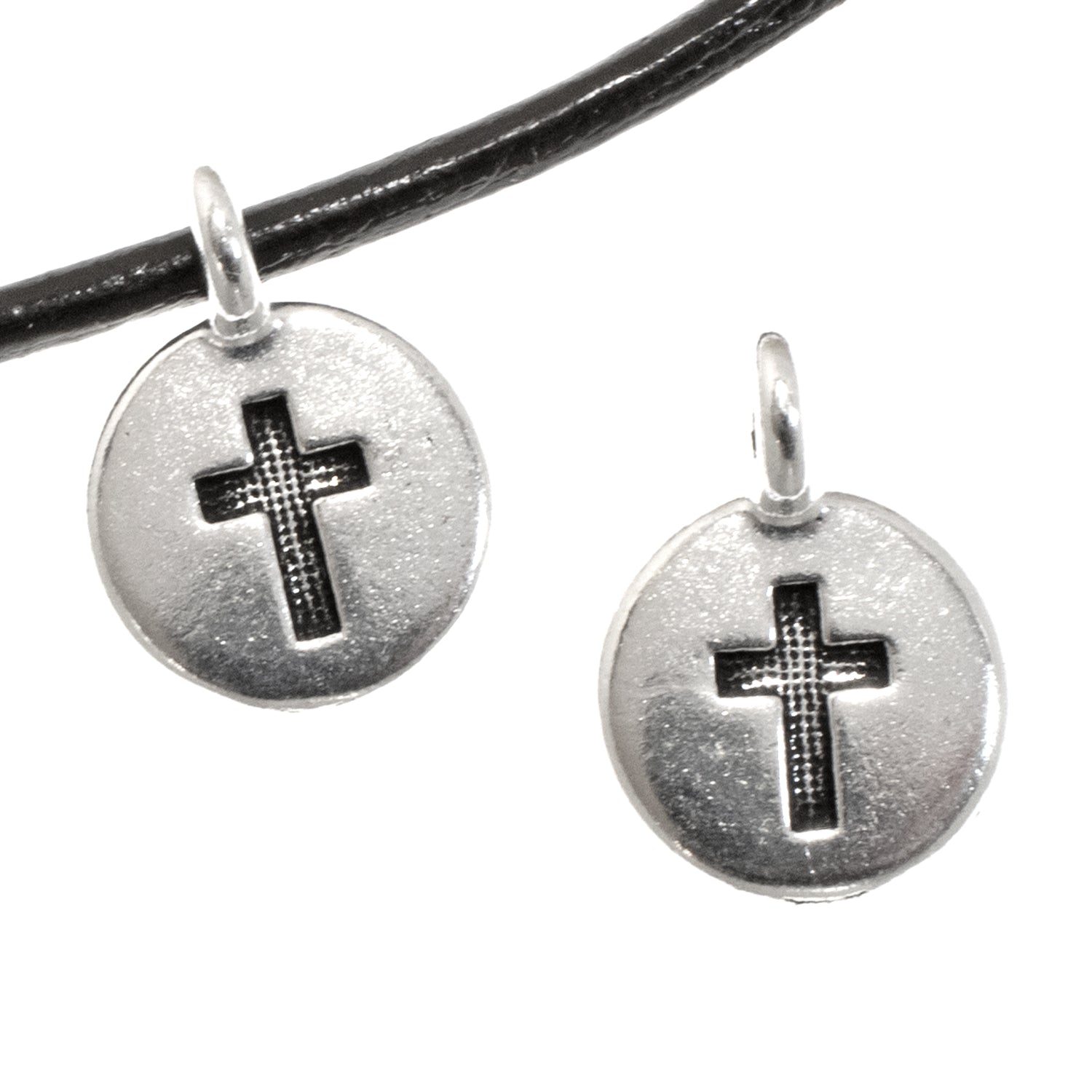 TierraCast Pewter Charms-Silver Round Cross 12x16mm (2)