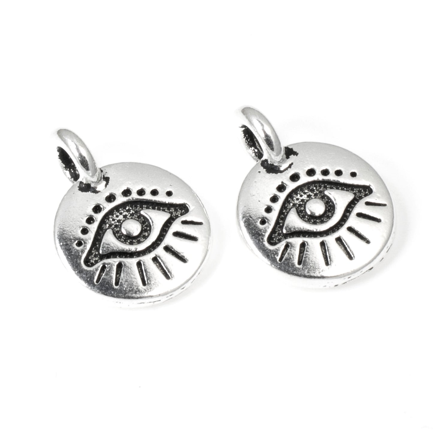 Silver Evil Eye Charms, TierraCast Mini Symbol Pendant 2/Pkg