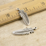 2/Pkg Silver Feather Pendants, TierraCast Free Spirit Boho Charms 30mm