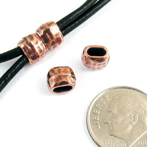 Copper Hammered Barrel Leather Crimp Beads