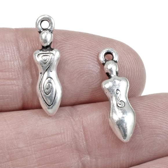 10 Silver Spiral Goddess Charms, Mother Earth Fertility Charm, TierraCast Pewter