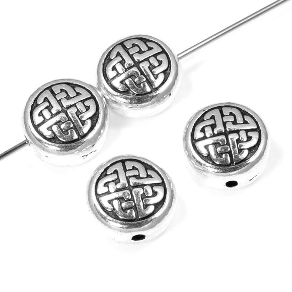 4 Silver Celtic Knot Circle Beads, TierraCast Endless Love Knot for DIY Jewelry
