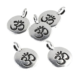 5 Silver Round Om Charms, TierraCast Hindu Ohm Pendants for Leather Cord