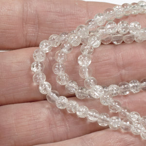 200-Pack 4mm Clear Round Glass Crackle Beads, Small Bead Pack for DIY Jewelry