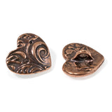 2 Copper Amor Heart Buttons, TierraCast | Shank | Vine Design