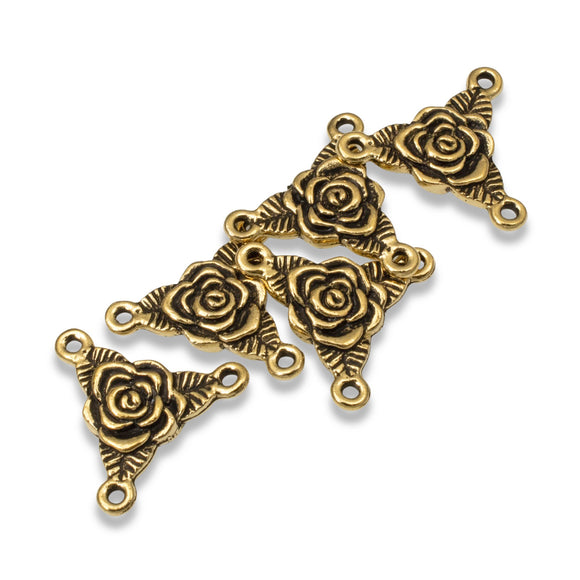 5 Gold Rose Trinity Rosary Connectors, TierraCast 2 to 1 Links