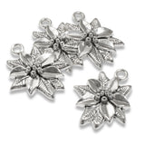 Silver Poinsettia Christmas Pendant, Metal Flower Charms 6/Pkg