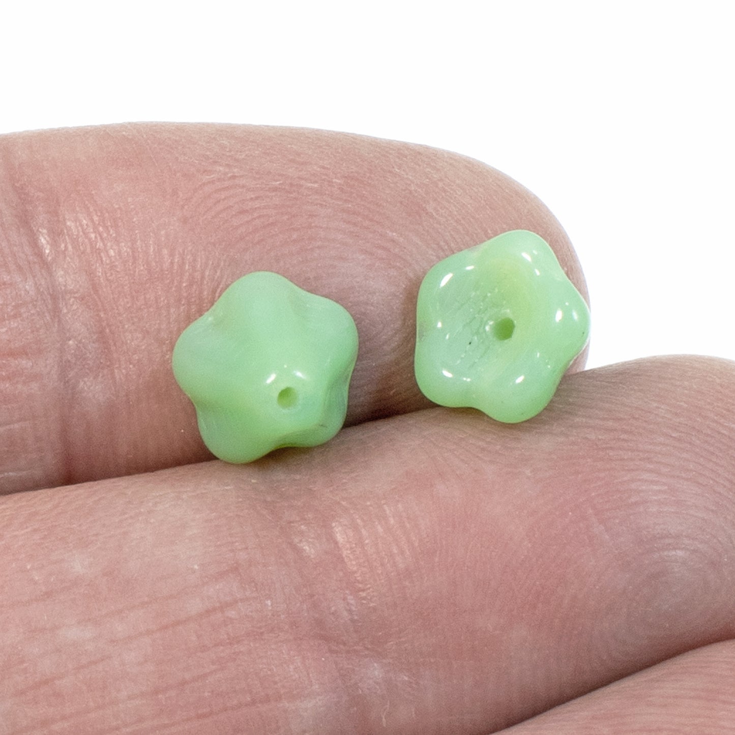 25 Opaque Jade Green Czech Glass Bell Flower Beads - 6x8mm for Jewelry Making