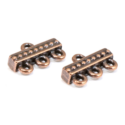 2Pc Copper 3 to 1 Beaded Links, TierraCast Connectors for Multi-Strand Jewelry