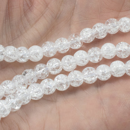 6mm Clear Crackle Glass Round Bead Strand for Jewelry Making, Holiday Crafts