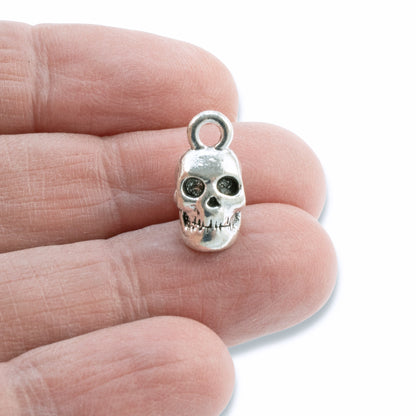 5 Silver Skull Charms - 3D Metal Creepy Halloween Pendants - DIY Goth Jewelry