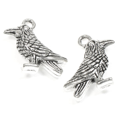 Silver Raven Charms, Metal Animal Bird Charm 10/Pkg