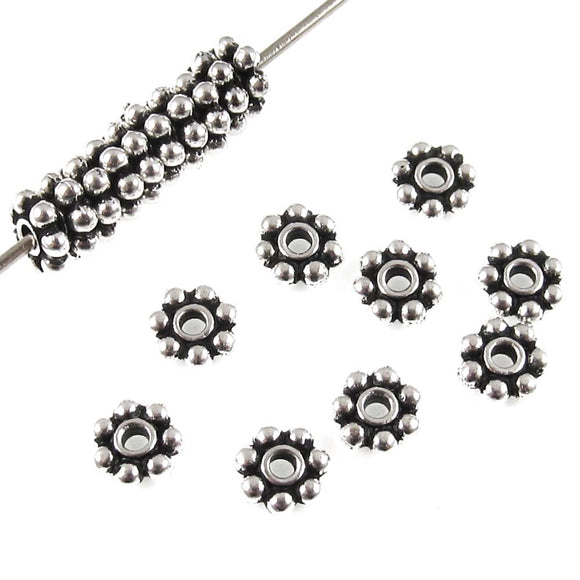 50 Antique Silver 4mm Daisy Spacer Beads, TierraCast Small Accent Beads