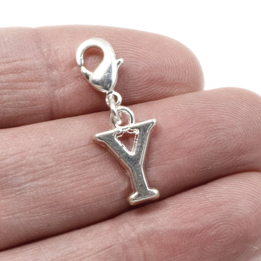 Letter "Y" Clip On Charm, Silver Initial Alphabet Dangle with Lobster Clasp