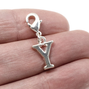 Letter "Y" Clip On Charm, Silver Initial Alphabet Dangle with Lobster Clasp