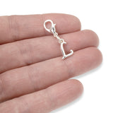 Silver Letter "L" Clip On Charm, Cursive Script Initial Dangle + Lobster Clasp