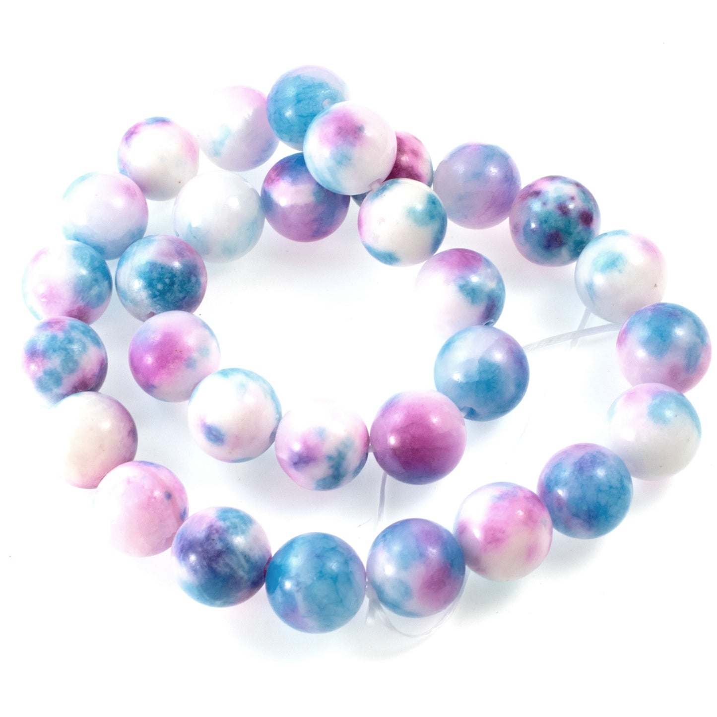 Aqua Blue & Pink 10mm Round Dyed Jade Beads (30 Pcs)