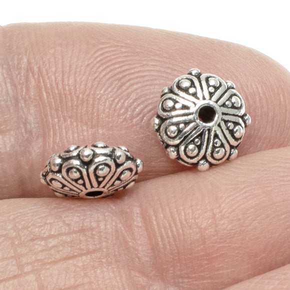 4 Silver Oasis Rondelle Spacer Beads, TierraCast Ornate Pewter Beads