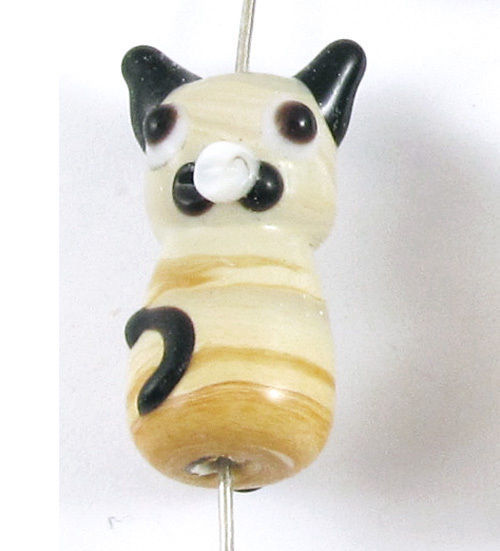 Tan Cat Beads, Lampwork Glass Kitten Kitty Beads (4 Pieces)