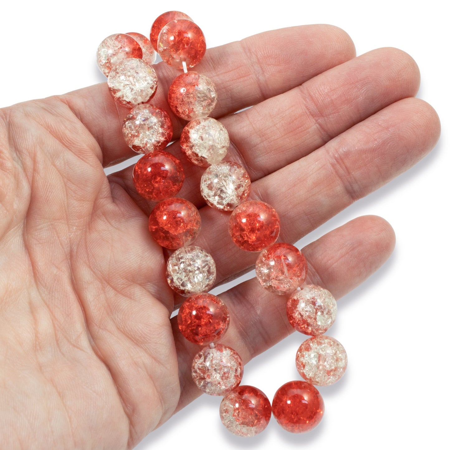 20 Crackle Glass Beads - Red & Clear - 12mm Round - Two-Tone - Double Color