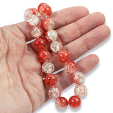 12mm Red & Clear Crackle Glass Round Beads | Two-Tone Double Color 20/Pkg