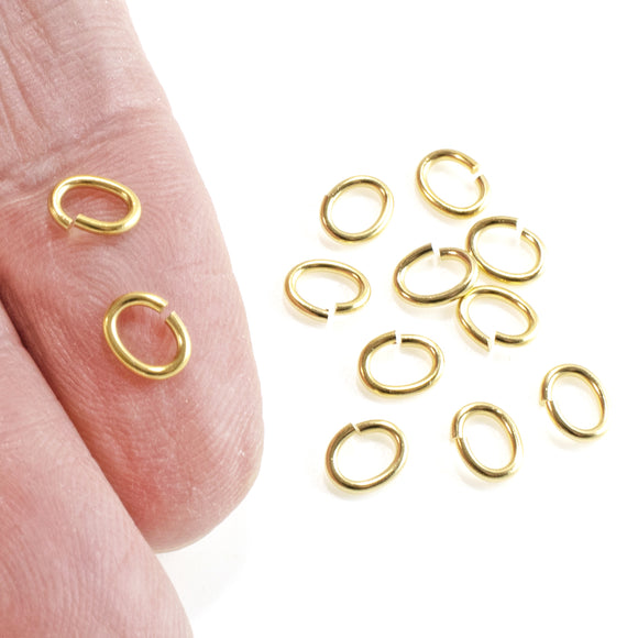 50 Gold Medium Oval Jump Rings, TierraCast 5x6mm
