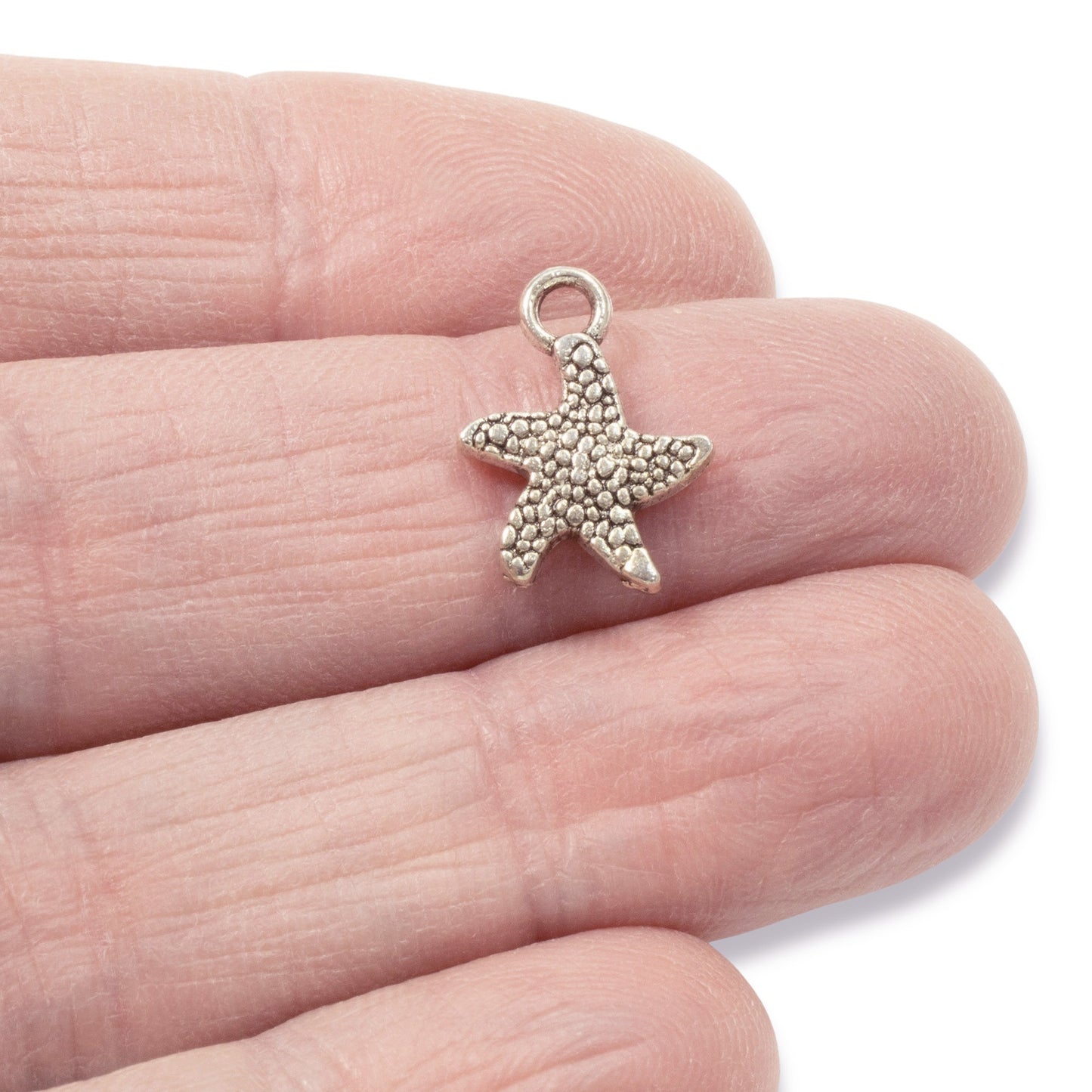 10 Silver Starfish Metal Charms - Small Sea Star - Beach Summer Jewelry Making