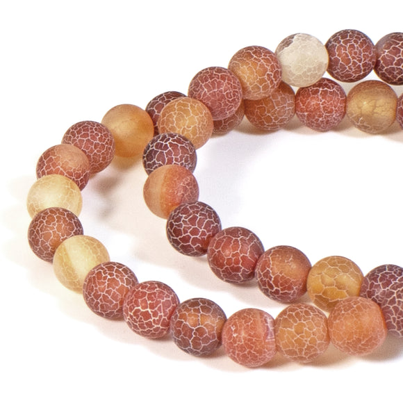 6mm Burnt Orange Frosted Dragon Vein Agate Beads, Round Stone 64Pcs/Strand