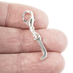 Letter "J" Clip On Charm, Silver Initial Alphabet Dangle with Lobster Clasp