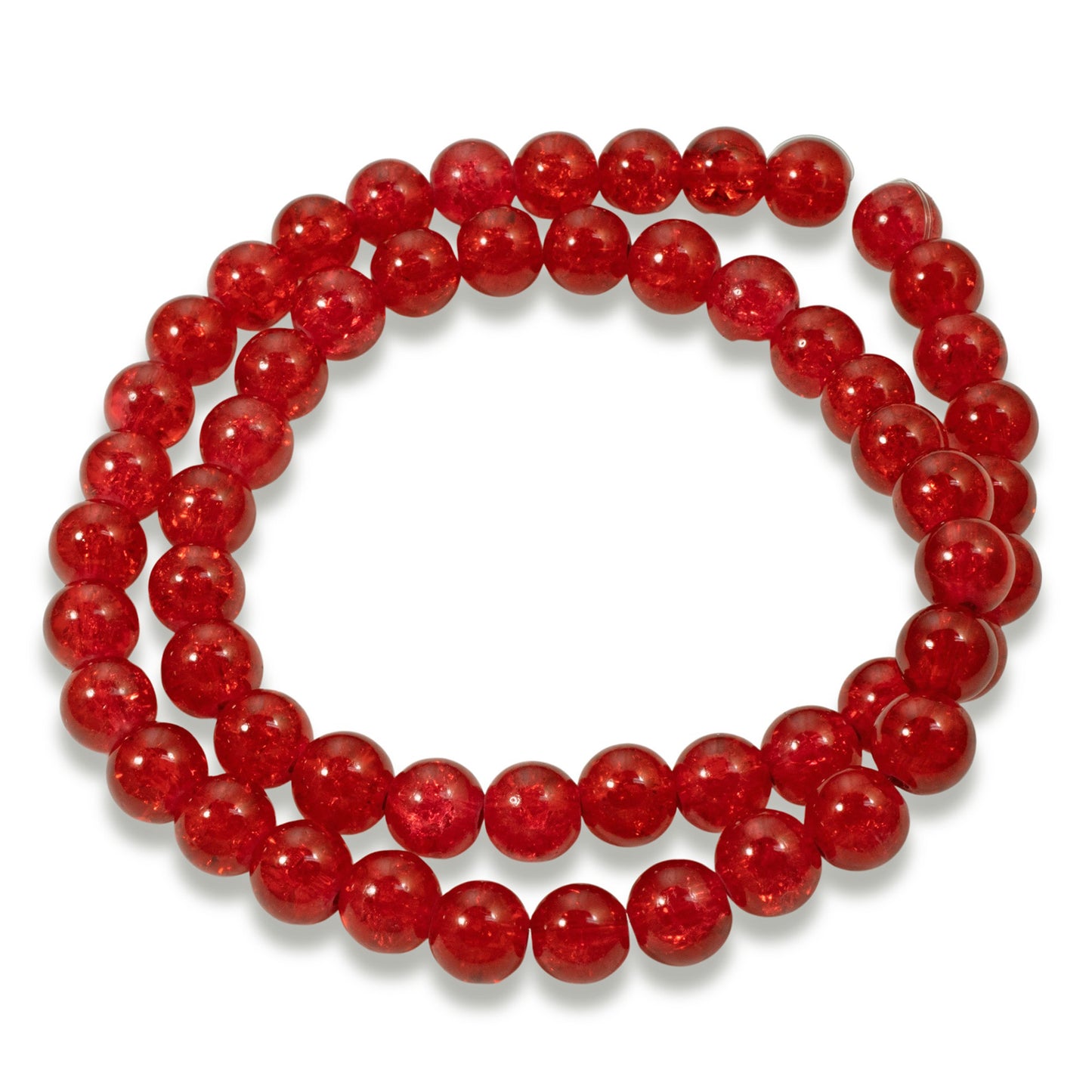 8mm Red Round Glass Crackle Beads, Holiday Christmas Beads 50/Pkg