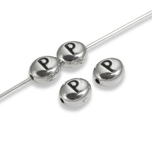 Silver "P" Alphabet Beads, Oval Letter For Personalized Jewelry 4/Pkg