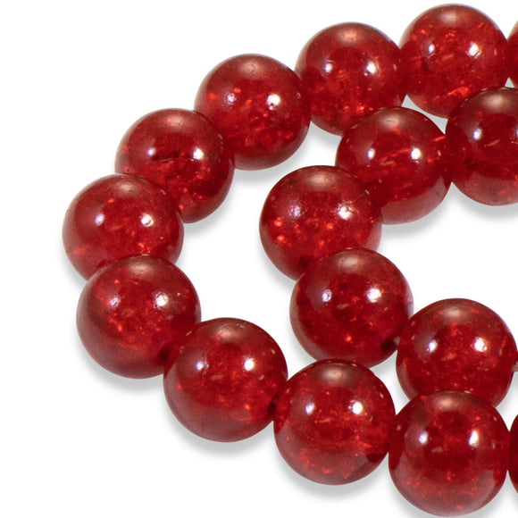 10mm Red Round Glass Crackle Beads, Holiday Christmas Beads 30/Pkg