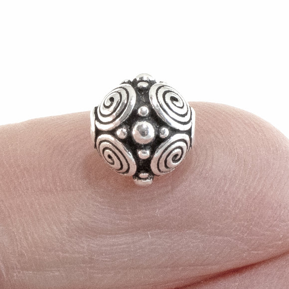 4 Silver Spiral 8mm Round Beads, TierraCast Pewter Beads for Jewelry Making