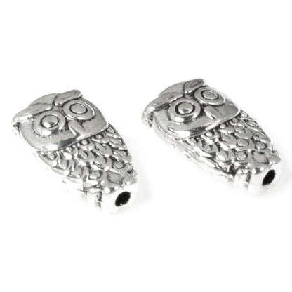 25 Small Owl Beads- Silver Metal Animal Bead - Bird Spacers - DIY Nature Jewelry