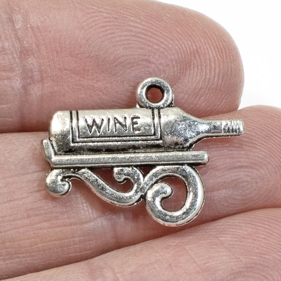 10 Silver Wine Bottle Charms, Ideal for Crafts, Scrapbooking & Wine Lover Gift