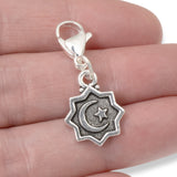 Crescent Moon and Star Clip on Charm, Silver Celestial Charm & Lobster Clasp